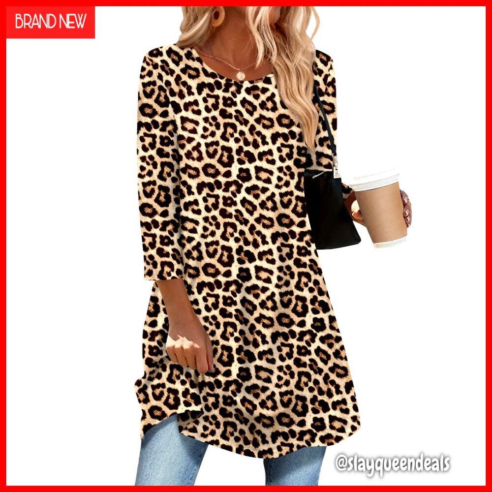Plus Size 3/4 Sleeve Tunic Top Loose Fit Blouse for Leggings